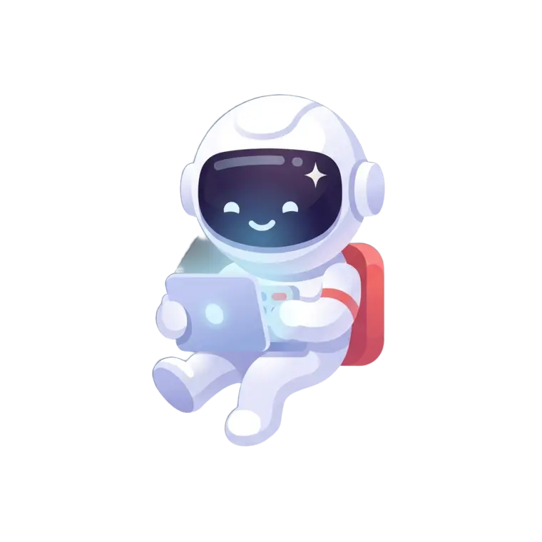 The Adstronaut, a friendly astronaut working on a laptop